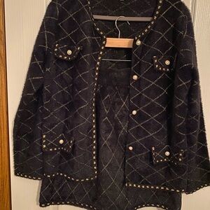 Black and Gold blazer and skirt. Elegant old money style